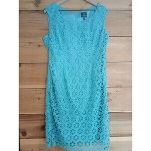 Adrianna Papell Teal Lace Sheath Dress Formal Wedding Sz 16 Cocktail Floral